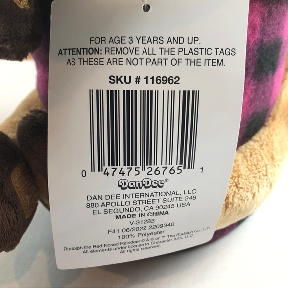 Dan Dee Toy Plush Rudolph Red Nosed Reindeer Clarice Fleece Throw Pink Checked - Picture 11 of 13
